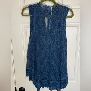 Free People Navy Lace Sleeveless Top